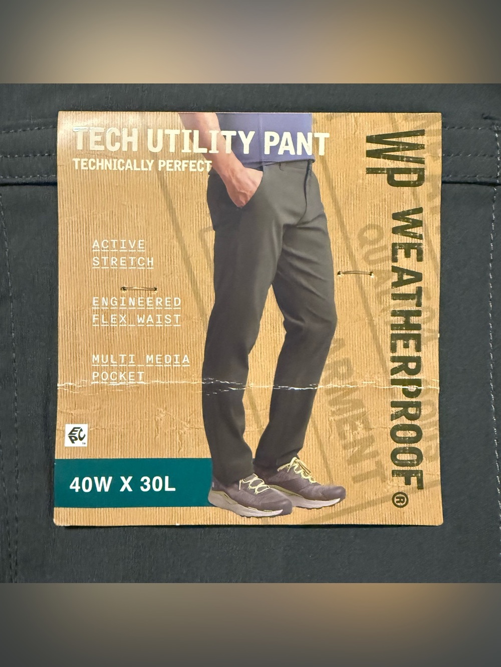 Weatherproof Tech Utility Pants Mens 40x30 Olive Green Active Stretch Flex Waist
